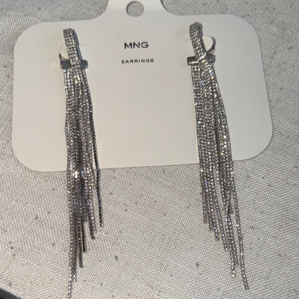 Mango Silver Sparkling Fringe Drop Earrings